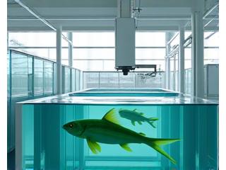 清潔な養殖場で自動給餌装置が動作する様子